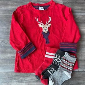 EUC Janie & Jack Reversible Reindeer Shirt & Socks
